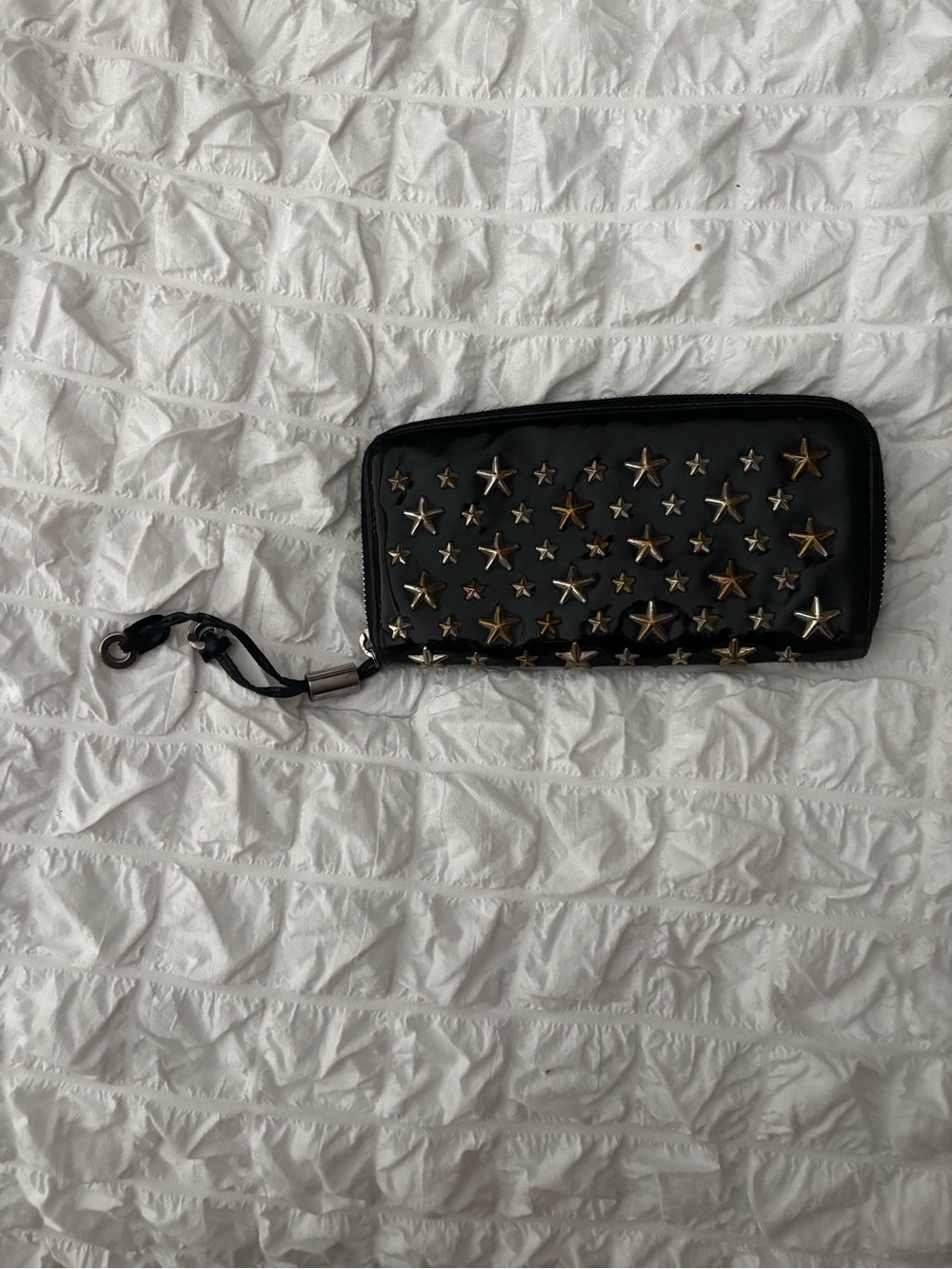 Jimmy Choo Long Black Star-Stud Zip-Around Wallet with Gold & Silver Stars